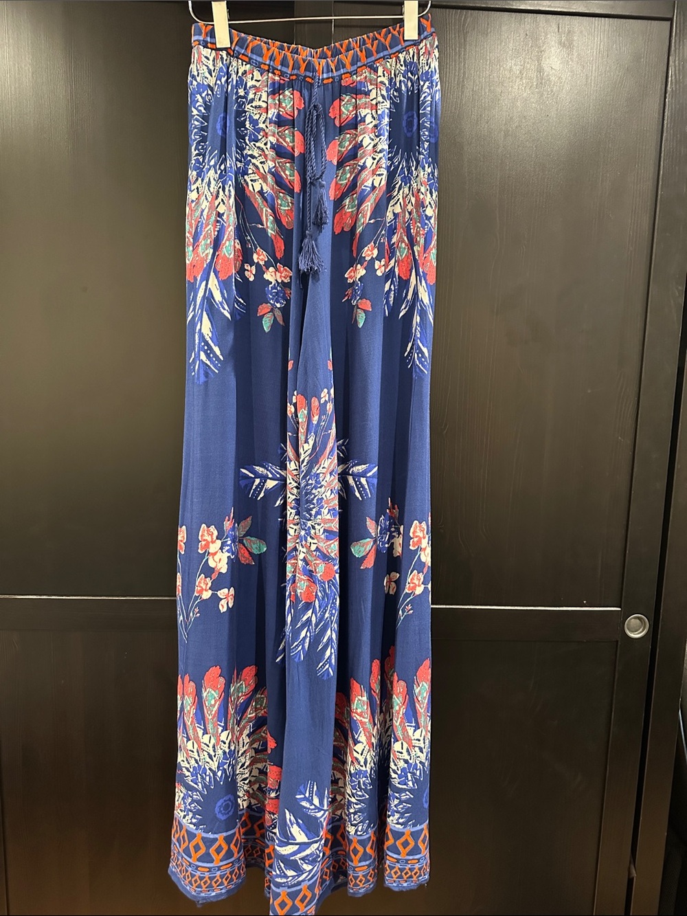 Flying Tomato Blue Wide Leg Floral Pants with Red & White Accents